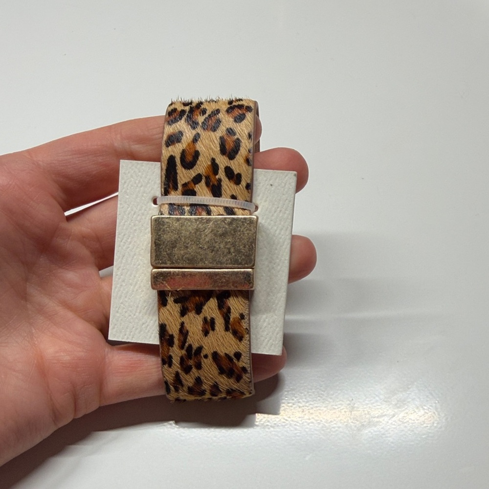 Leopard Print Magnetic Leather Wrap Bracelet - Brown